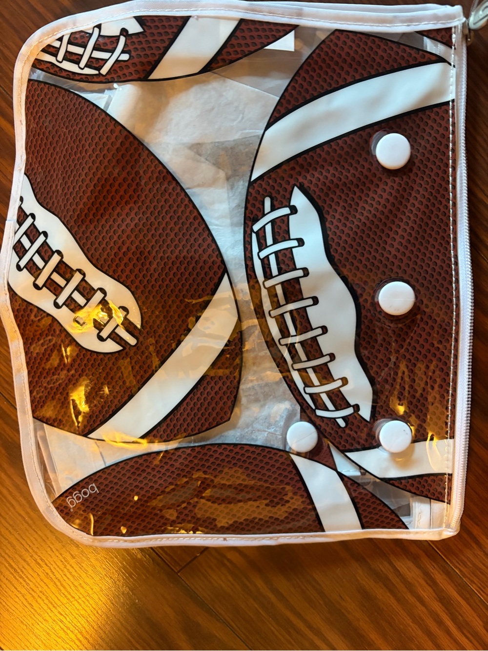 Bogg bag Clear Football Print Travel/Storage insert Pouch - Brown & White